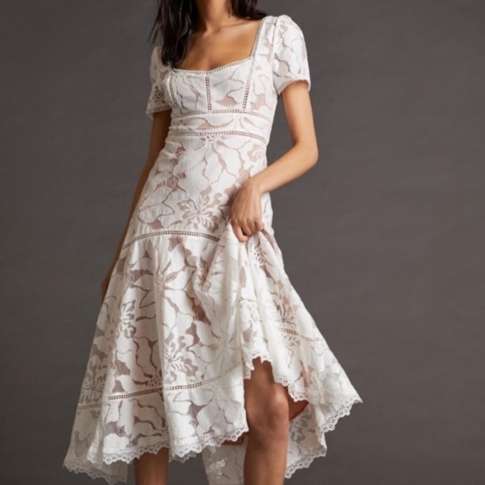 Anthropologie Lace Maxi Dress Ivory Size 12